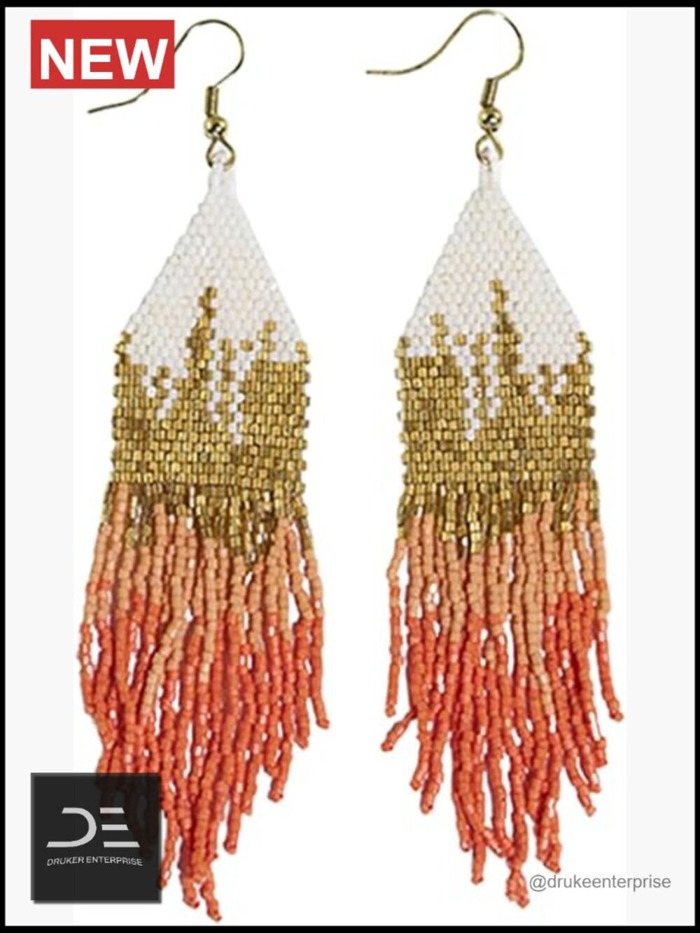 Beaded Fringe Dangle Earrings, Hypoallergenic Handmade Brass Glass Seed Beads